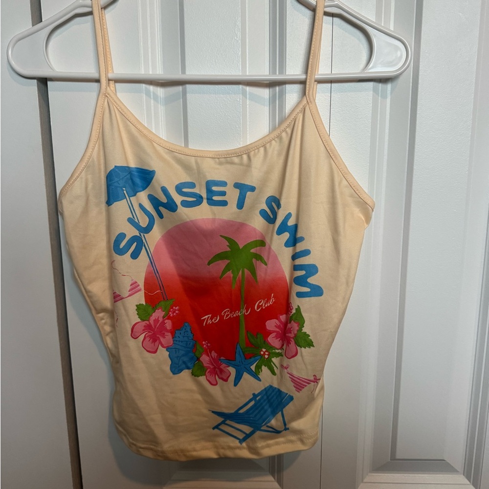 SHEIN Cream Sunset Swim Tank Top